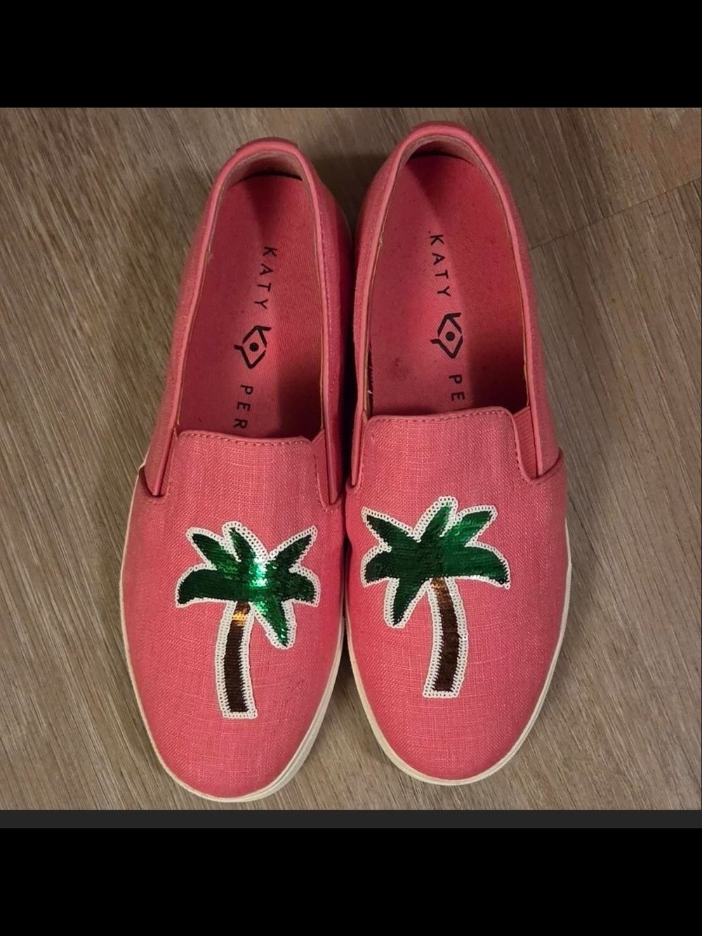 Katy Perry Collections Pink Slip-On Sneakers with Green Sequin Palm Trees